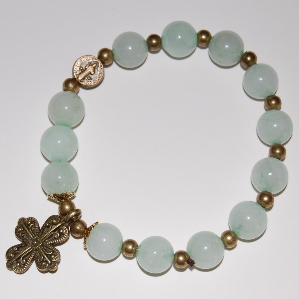 Cross Bracelet,Rosary Bracelet,Stone Bracelet,Large 10mm Stone Beads,Pray,Gift